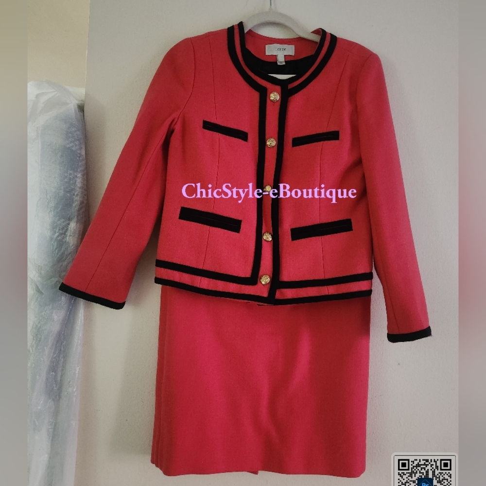 Jcrew co-ord set wool suit/jacket sz 4+ pencil skirt sz 4p coral new